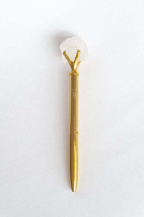 Clear Quartz Crystal Gold Affirmation Pen