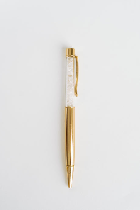 Natural Gemstone Pens (Clear Quartz Infused Gold Pen)